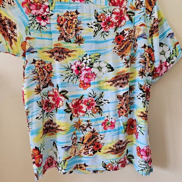 Springfield Shirt Mens L Hawaiian Floral Short Sleeve Button Up Shirt Beach Boho - Picture 10 of 16